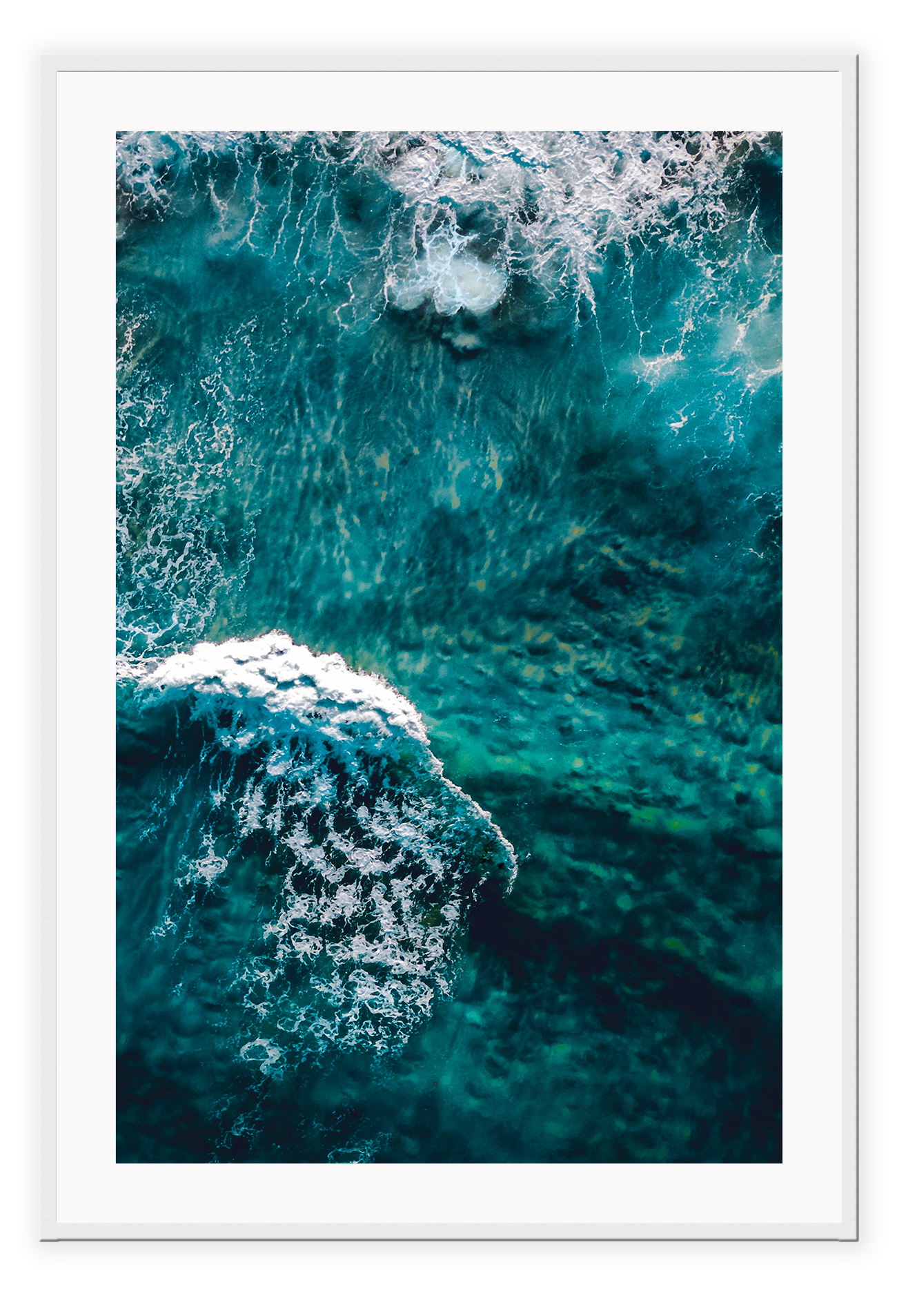 Blue ocean portrait landscape print with waves and ripple white wash coast